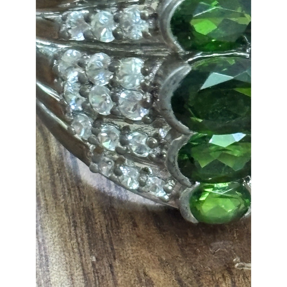 Vtg.Green Tourmaline & White Topaz Cocktail 925 Ster.Silver Ring Size 7 - Picture 3 of 9
